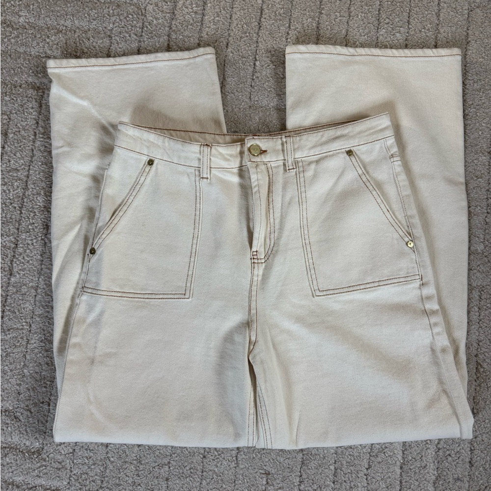 Women's Cream Straight-Leg Utility Jeans
